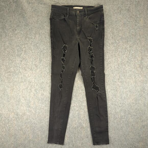 Levis 720 Jeans Womens 30 High Rise Super Skinny Black Distressed Ripped Denim - Picture 1 of 11